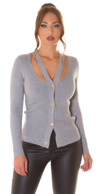 sweater-trui met uitsparingen en knopen grijs